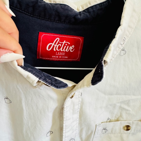 Active Ride Shop - Coffee Cup Button-Up Shirt ☕️ – Tan – Size Large - Picture 3 of 6